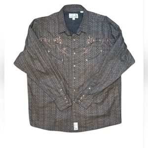 Panhandle Slim Western Pearl Snap Shirt XL Embroidered Coral Cowboy Rodeo